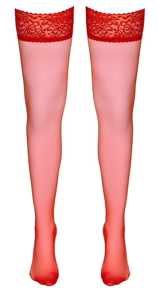 Cottelli halterlose Strümpfe mit Spitzenabschluss, Rot, 17 den