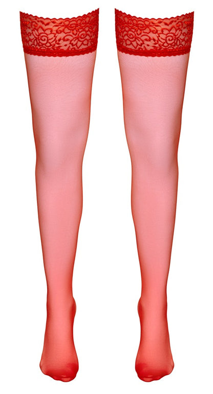Cottelli halterlose Strümpfe mit Spitzenabschluss, Rot, 17 den