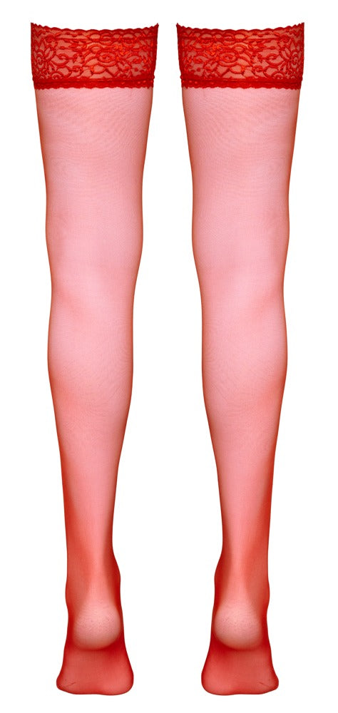 Cottelli halterlose Strümpfe mit Spitzenabschluss, Rot, 17 den