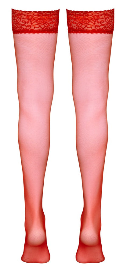 Cottelli halterlose Strümpfe mit Spitzenabschluss, Rot, 17 den