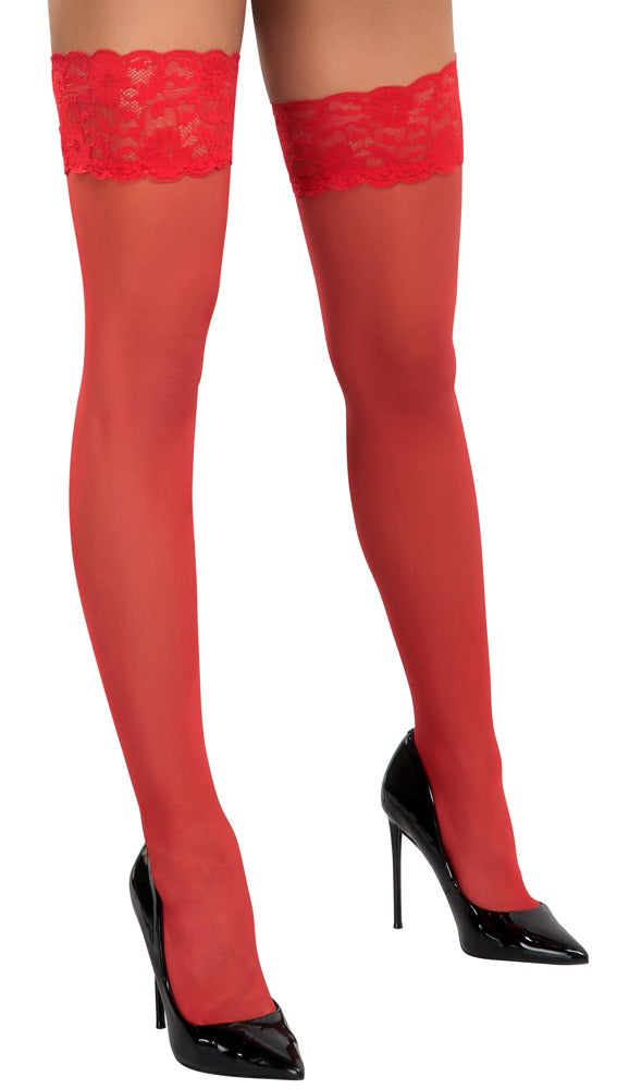 Cottelli halterlose Strümpfe mit 9 cm Spitzenabschluss, Rot