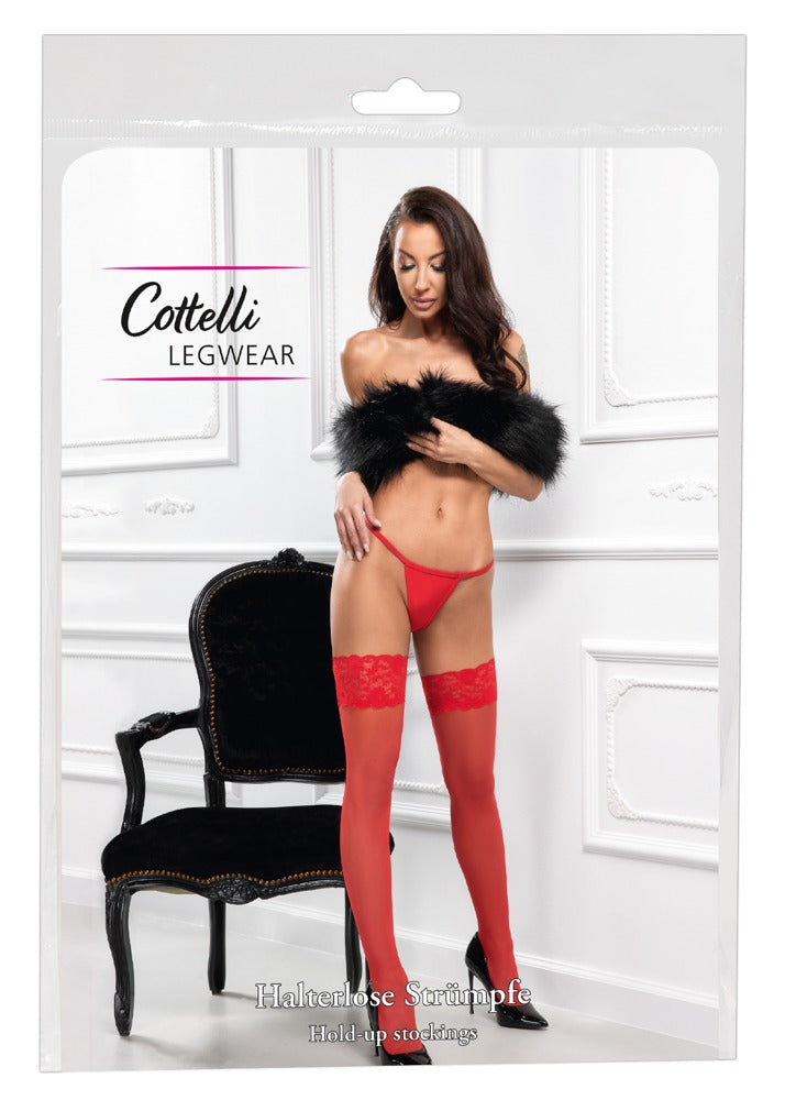 Cottelli halterlose Strümpfe mit 9 cm Spitzenabschluss, Rot