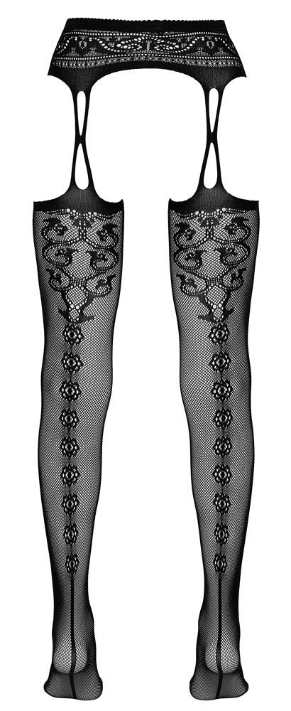 Cottelli Netz-Strumpfhose in Strapsgurt-Optik mit Verzierung, ouvert