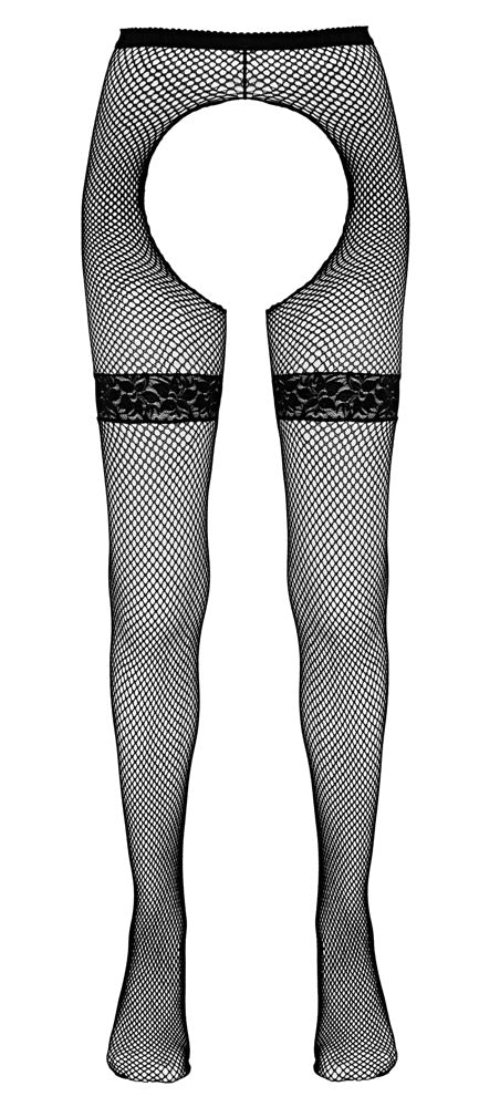 Cottelli Netzstrumpfhose mit Strumpfband aus Spitze, ouvert
