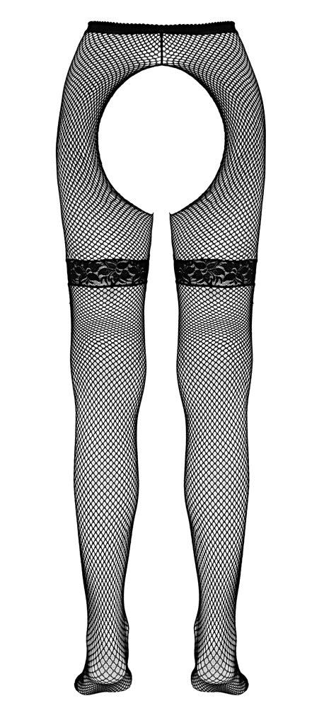 Cottelli Netzstrumpfhose mit Strumpfband aus Spitze, ouvert