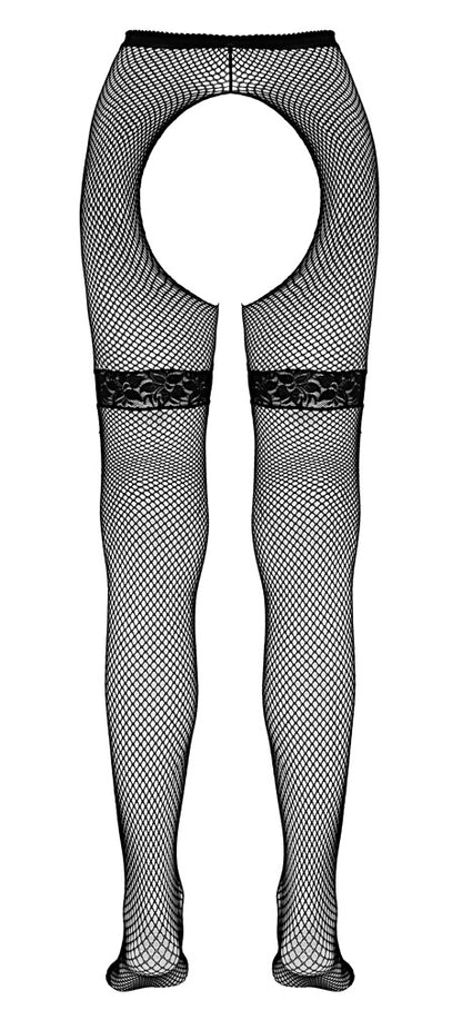 Cottelli Netzstrumpfhose mit Strumpfband aus Spitze, ouvert