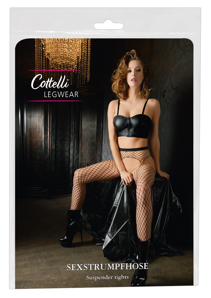 Cottelli Sexstrumpfhose mit Cut-outs aus grobem Netz, ouvert
