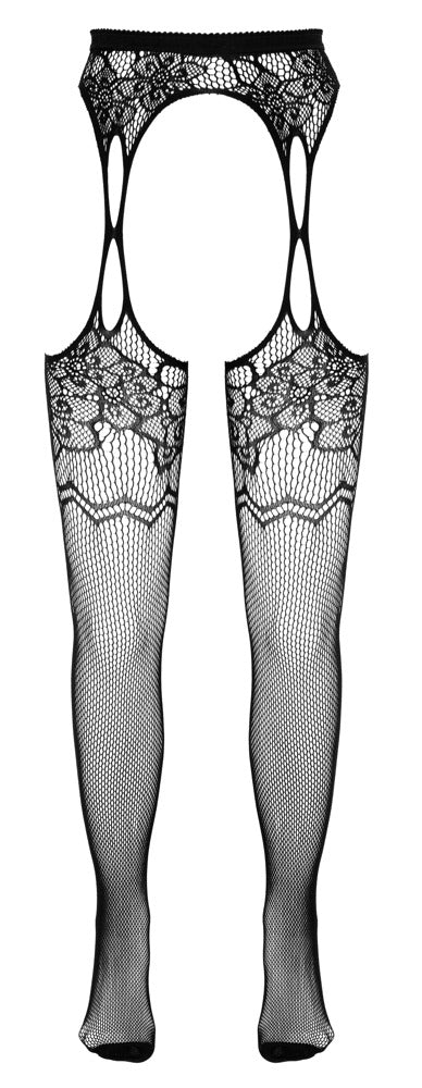 Cottelli Strapsstrumpfhose mit floralem Muster, ouvert