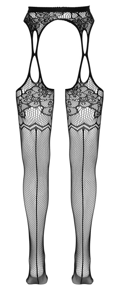 Cottelli Strapsstrumpfhose mit floralem Muster, ouvert