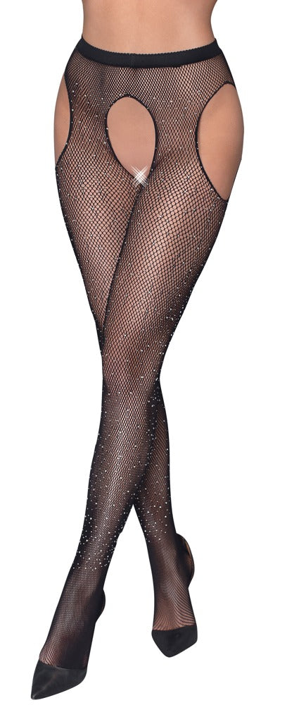 Cottelli Sexstrumpfhose mit Glitzersteinchen, ouvert