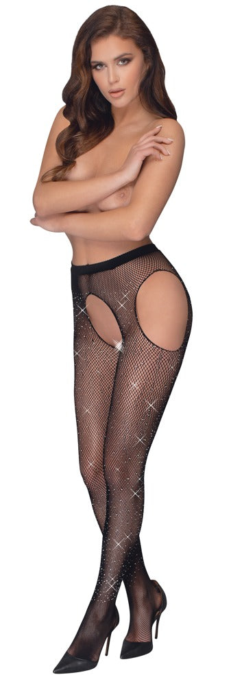 Cottelli Sexstrumpfhose mit Glitzersteinchen, ouvert