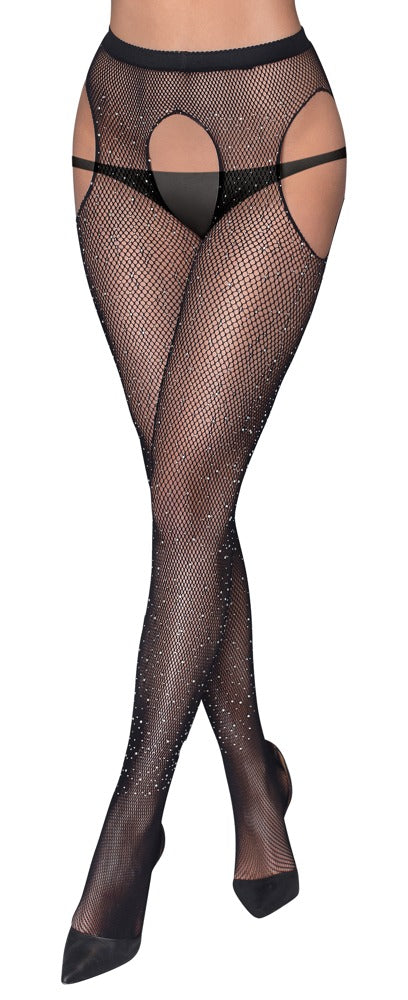 Cottelli Sexstrumpfhose mit Glitzersteinchen, ouvert