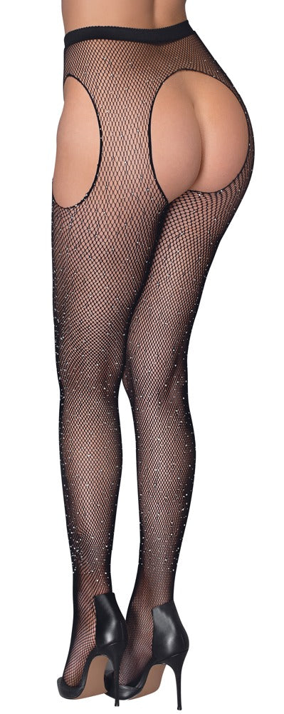 Cottelli Sexstrumpfhose mit Glitzersteinchen, ouvert