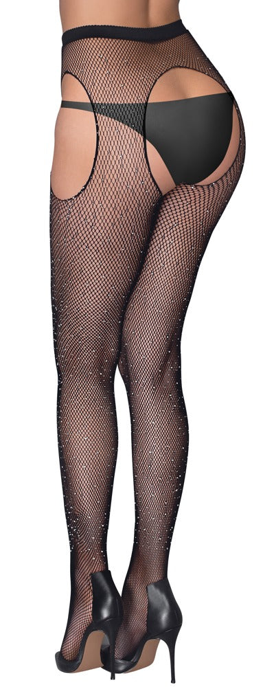 Cottelli Sexstrumpfhose mit Glitzersteinchen, ouvert
