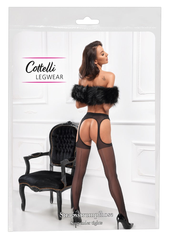 Cottelli Sex-Strumpfhose mit Ziernaht und Cut-outs, ouvert