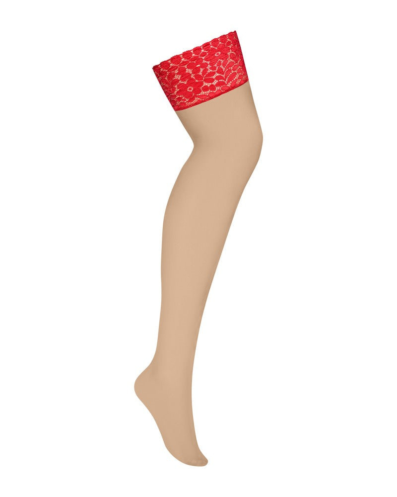 OBSESSIVE Straps-Strümpfe mit Spitzen-Abschluss, XL+