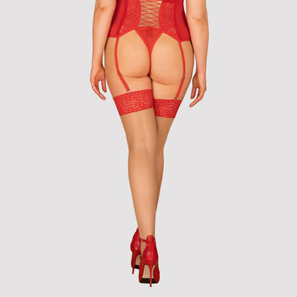 OBSESSIVE Straps-Strümpfe mit Spitzen-Abschluss, XL+