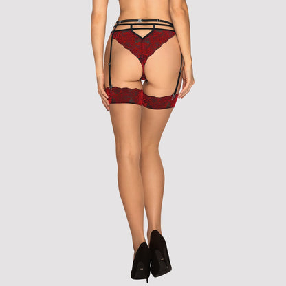 OBSESSIVE Straps-Strümpfe mit Samt-Applikation