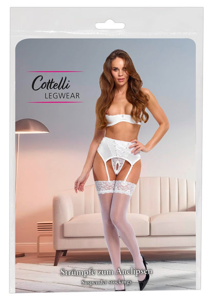 Cottelli Strapsstrümpfe mit 9 cm Spitzenabschluss, Weiß