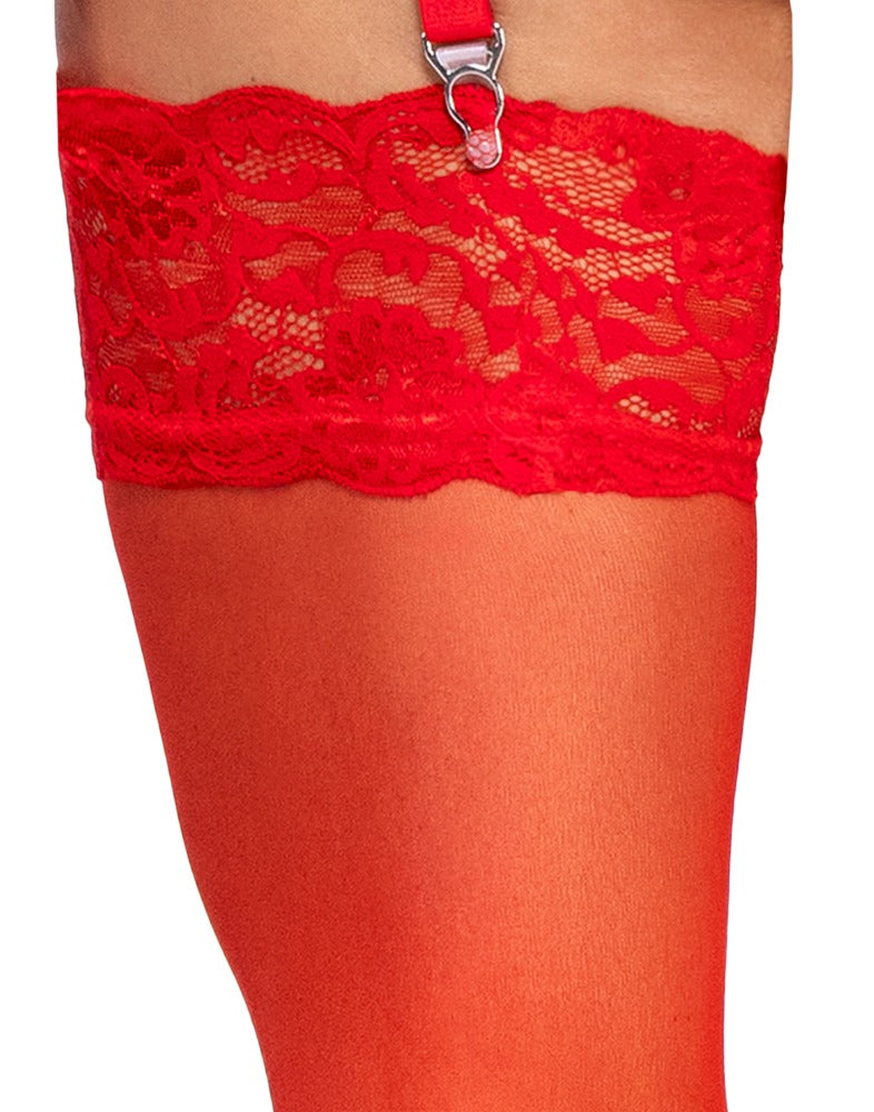 Cottelli Strapsstrümpfe mit 9 cm Spitzenabschluss, Rot