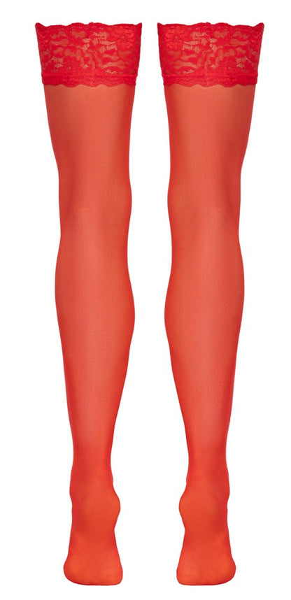 Cottelli Strapsstrümpfe mit 9 cm Spitzenabschluss, Rot