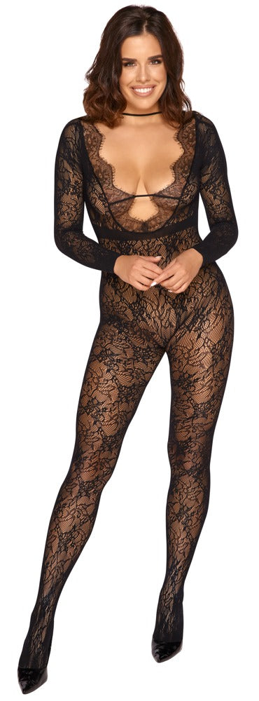 Fantasy Langarm-Catsuit in Spitzenoptik, ouvert
