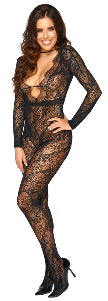 Fantasy Langarm-Catsuit in Spitzenoptik, ouvert