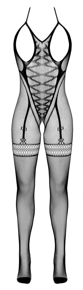 Fantasy busenfreier Netz-Catsuit mit Straps-Body, ouvert