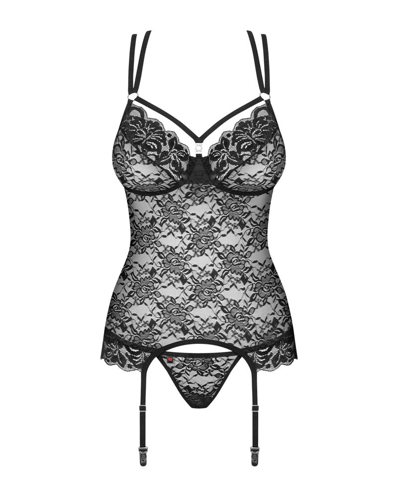 OBSESSIVE Strapshemd aus Blütenspitze mit String