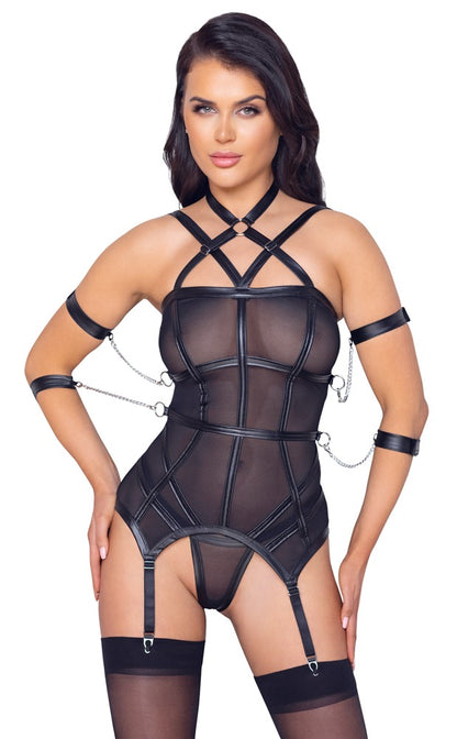 Cottelli Bondage-Strapshemd aus Powernet mit 4 Fesseln