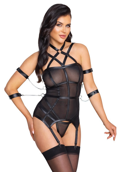 Cottelli Bondage-Strapshemd aus Powernet mit 4 Fesseln