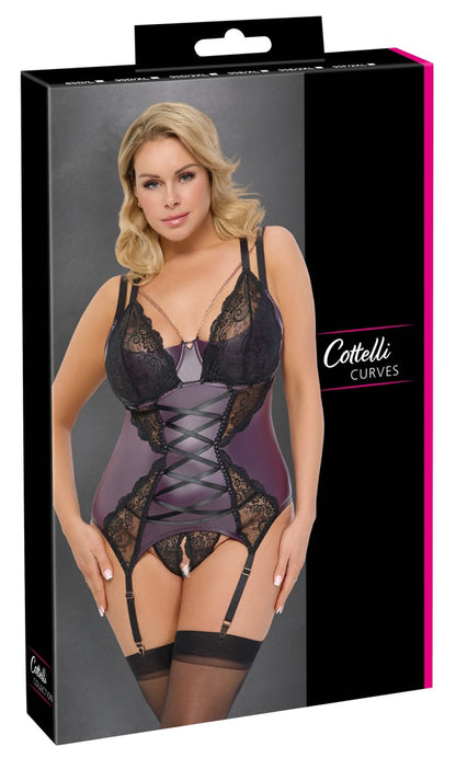 Cottelli Strapshemd-Set aus Mattlook und Spitze, Dunkellila