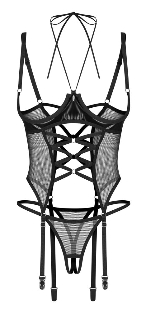 OBSESSIVE busenfreies Strapshemd, Wetlook & Netz