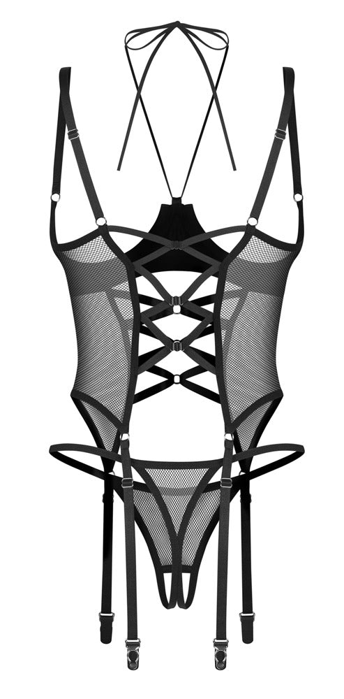 OBSESSIVE busenfreies Strapshemd, Wetlook & Netz