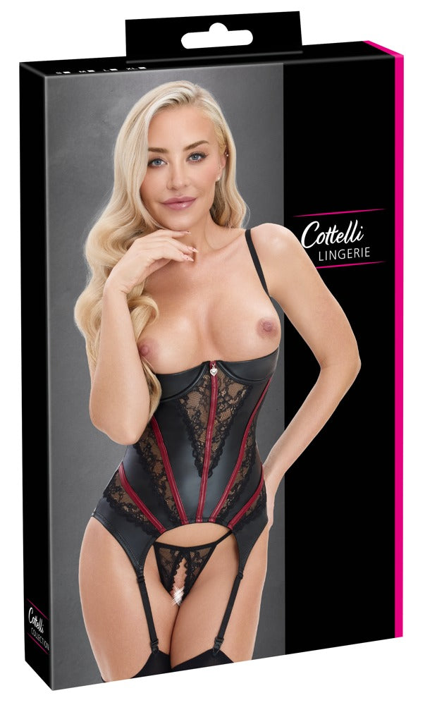 Cottelli LINGERIE Strapshemd-Set mit Ouvert-String, schwarz