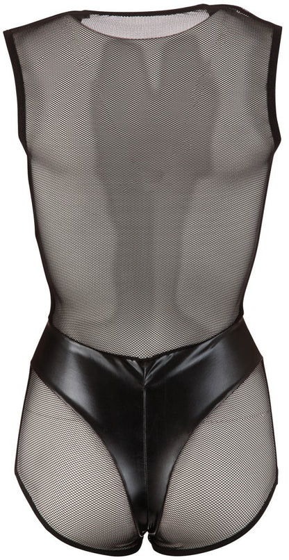 Cottelli Body im Netz-Wetlook-Mix mit Zip