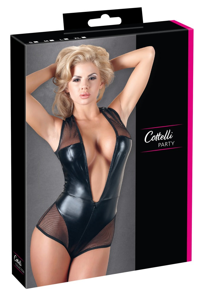 Cottelli Body im Netz-Wetlook-Mix mit Zip