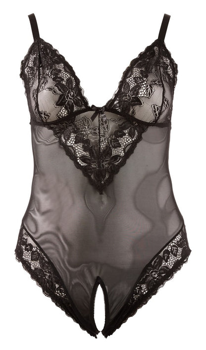 Cottelli Body aus Powernet und Blütenspitze, ouvert