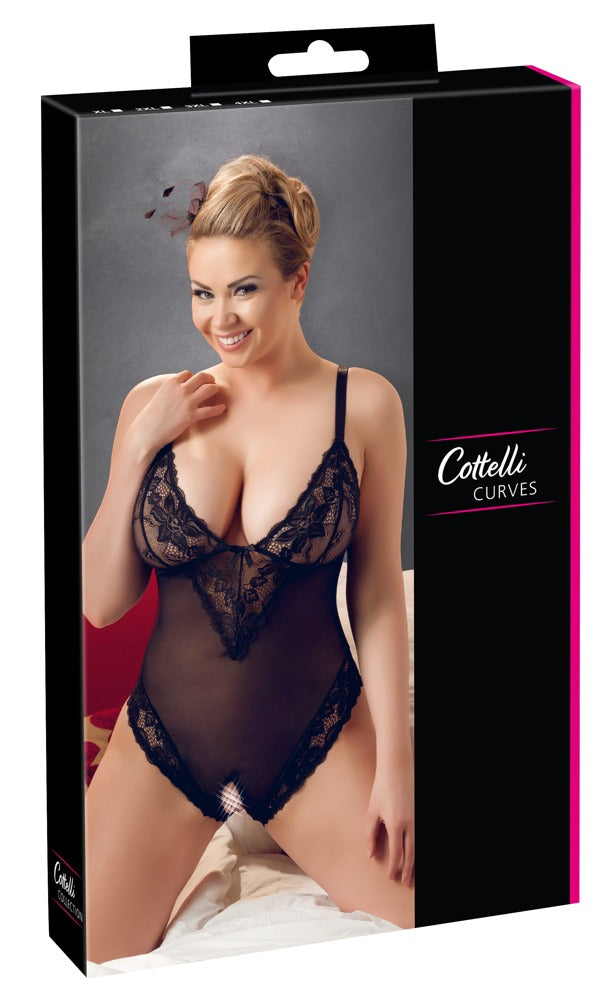 Cottelli Body aus Powernet und Blütenspitze, ouvert