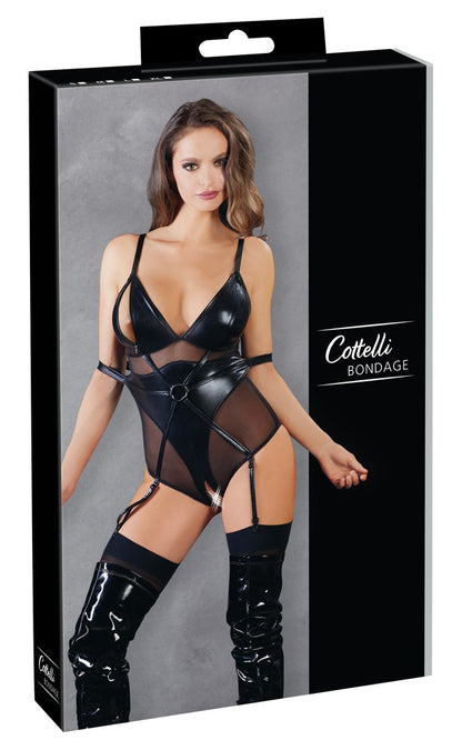 Cottelli Bondage-Straps-Body mit Ringen und Armfesseln