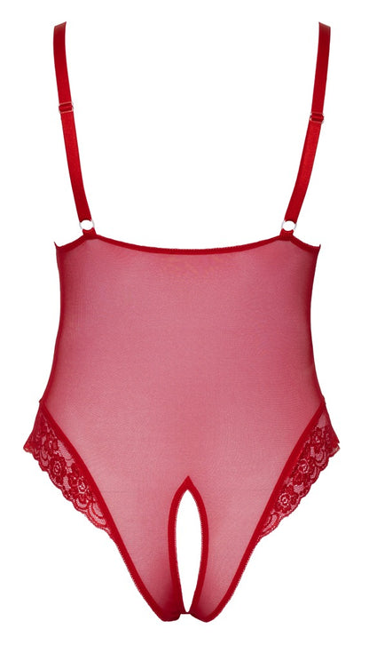 Cottelli Body aus Powernet mit Spitzen-Einsätzen, ouvert, Rot