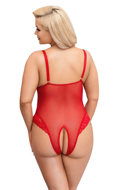 Cottelli Body aus Powernet mit Spitzen-Einsätzen, ouvert, Rot