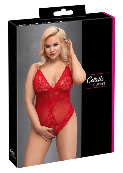 Cottelli Body aus Powernet mit Spitzen-Einsätzen, ouvert, Rot