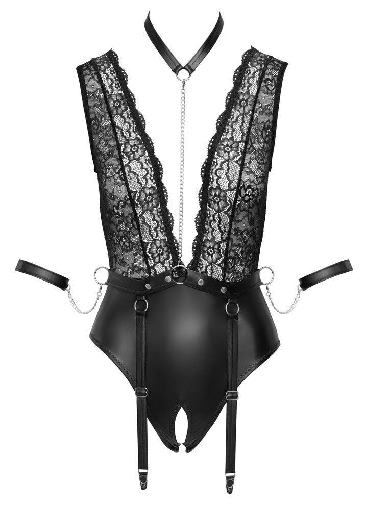 Cottelli Bondage-Strapsbody aus Mattlook und Spitze, ouvert