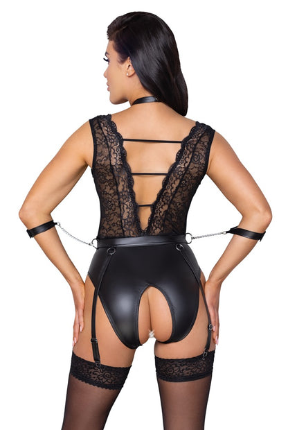 Cottelli Bondage-Strapsbody aus Mattlook und Spitze, ouvert