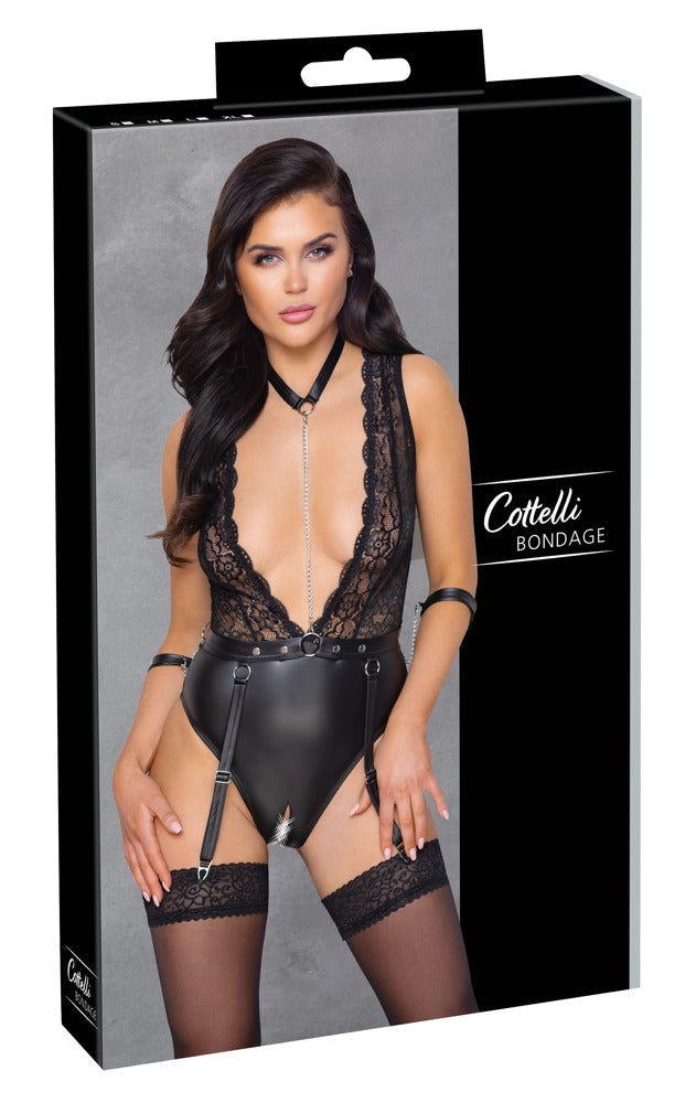 Cottelli Bondage-Strapsbody aus Mattlook und Spitze, ouvert