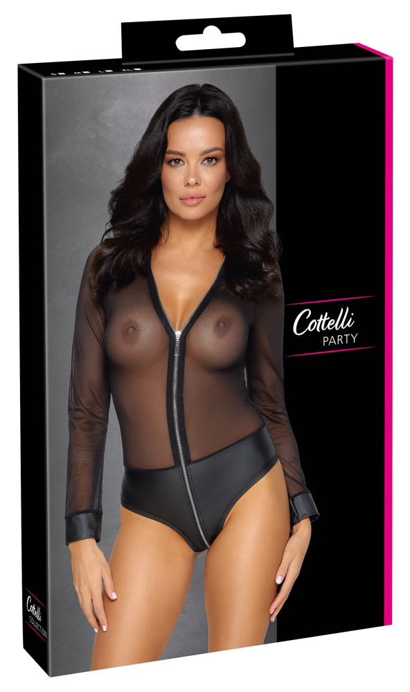 Cottelli Langarm-Body aus Powernet mit Zip