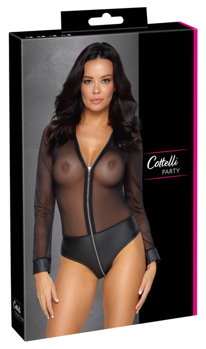 Cottelli Langarm-Body aus Powernet mit Zip
