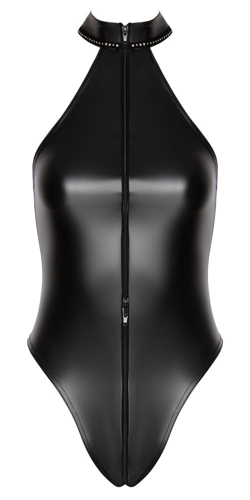 NOIR Wetlook-Body mit Strass am Kragen