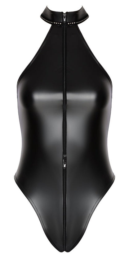 NOIR Wetlook-Body mit Strass am Kragen